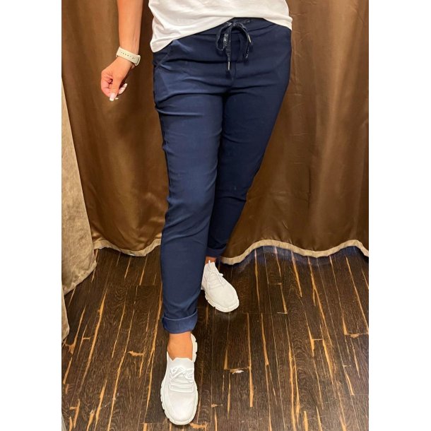 Stretchy Plain Pants- Navy