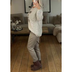 Stretchy Plain Pants- Taupe