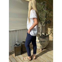 Stretchy Plain Pants- Navy