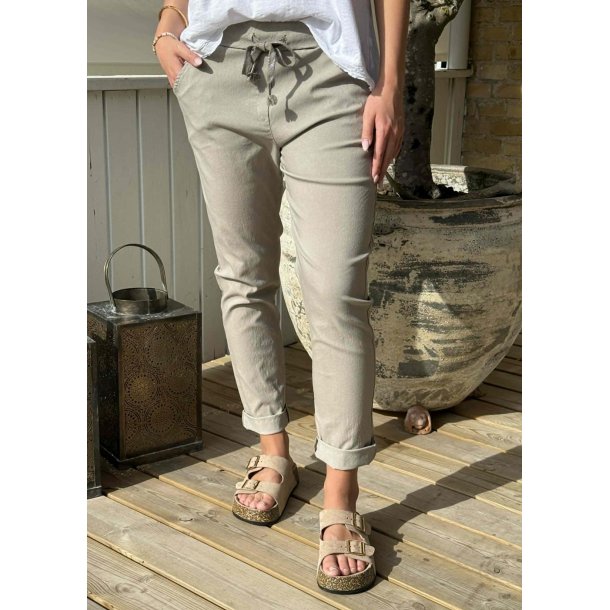 Stretchy Plain Pants- Taupe