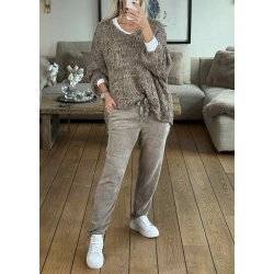 Stretchy Velvet Pants- Beige