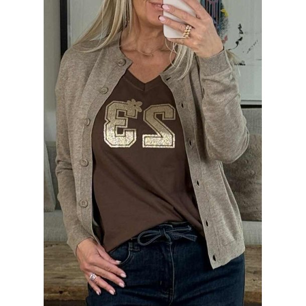 Thess Ls Short Cardigan- Taupe mela