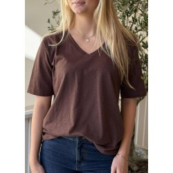 Ulla ss Vneck T-shirt- Dark Brown