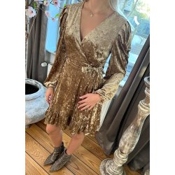 Velvet Wrap Dress- Camel
