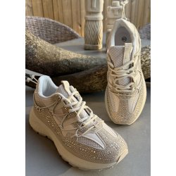 Womans Rhinestone Sneakers- Beige