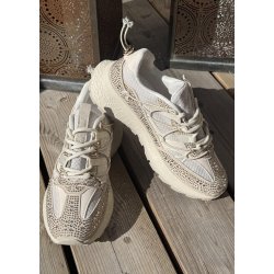 Womans Rhinestone Sneakers- Beige
