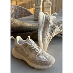 Womans Rhinestone Sneakers- Beige