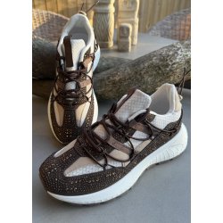 Womans Rhinestone Sneakers- Brown